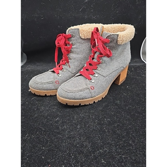 KORKS Size 10 EVIE LACE UP WOOL‎ HEELED HIKER ANKLE BOOTIE GRAY Gently Worn - Picture 4 of 9